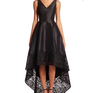 Monique Lhuillier high low Vneck dress in black